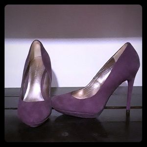 Purple suede platform heels